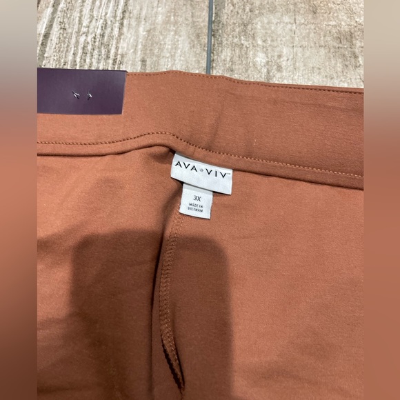 AVA & VIV Womens Brown Front Pockets Comfort Waist Split Front Ponte Pants Sz4X - Picture 4 of 11